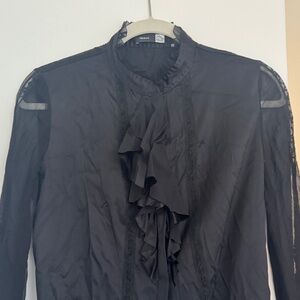 Saks Fifth Avenue Black Ruffle Blouse